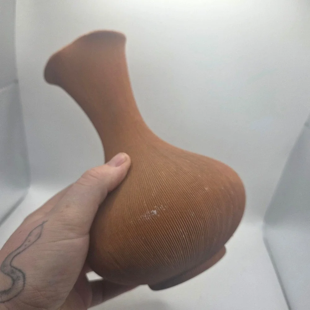 Vintage West Germany 963 Pottery Vase Pink Ribbed Wavy Rim Mid Century MCM